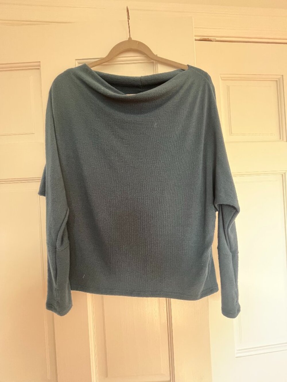 Six/Fifty Teal Blue-Gray Batwing Cowl Neck Long Sleeve Top — Size S
